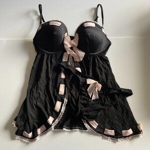 Victoria's Secret Two-Piece Black & Pink Babydoll Size 34D/M